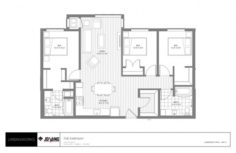 Floor plan for 3 beds, 2 baths